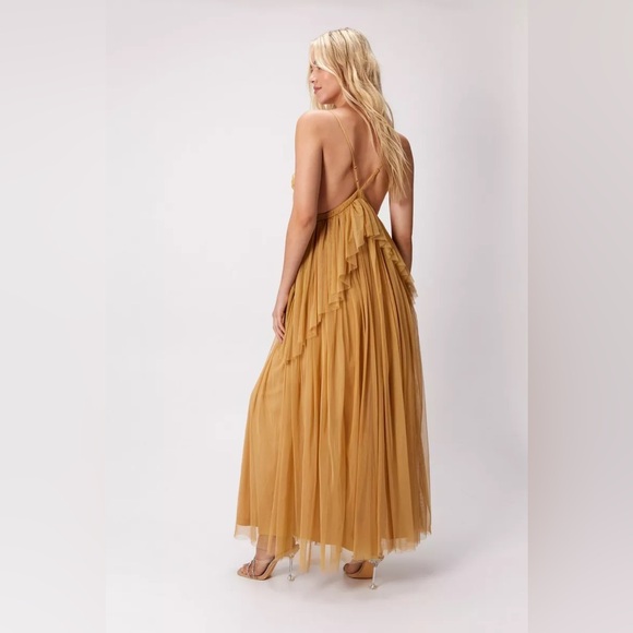 NEW Nasty Gal Tulle Strappy Maxi Dress in Sand - Picture 3 of 8